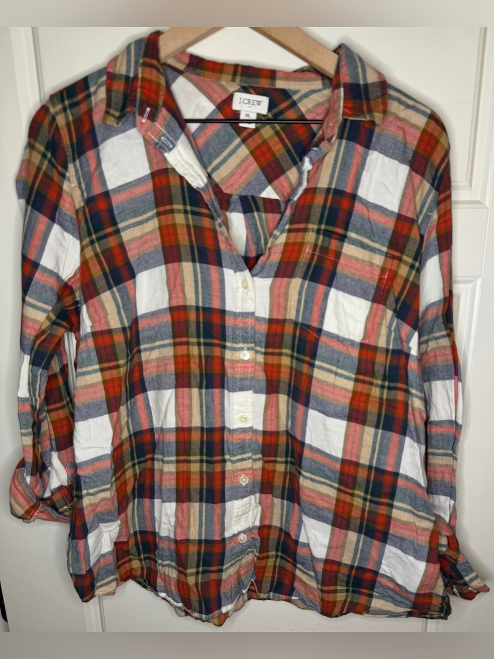 J. Crew Women’s Plaid Button-Up Shirt - Red, Navy & Cream
